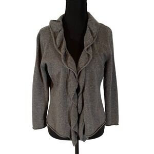 The Territory Ahead Womens 100% Cashmere Ruffle Open Front Cardigan Gray S Soft